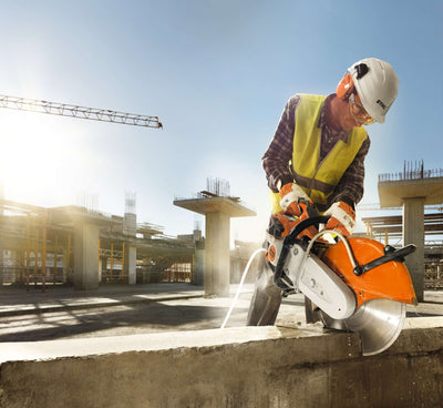 STIHL Benzin-Trennschleifer TS 500i mit STIHL 350mm K-ME Stahl-Trennscheibe