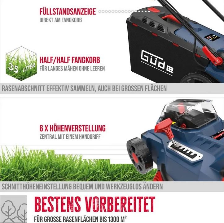 Güde Akku-Rasenmäher RM 36-402-30.37  inkl. 2x Akku und 1x Doppelladegerät