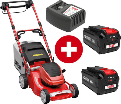 Sabo Akku-Rasenmäher 43-Accu VARIO mit 2 x 4 Ah Akkus und Schnellladegerät - Modell 2025