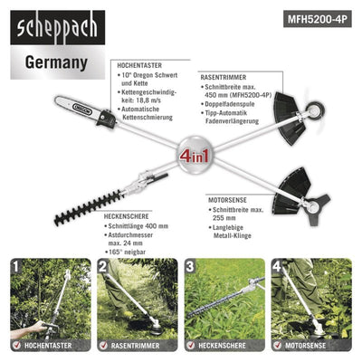 Scheppach Benzin-4 in 1 Multigartengerät MFH5200-4P